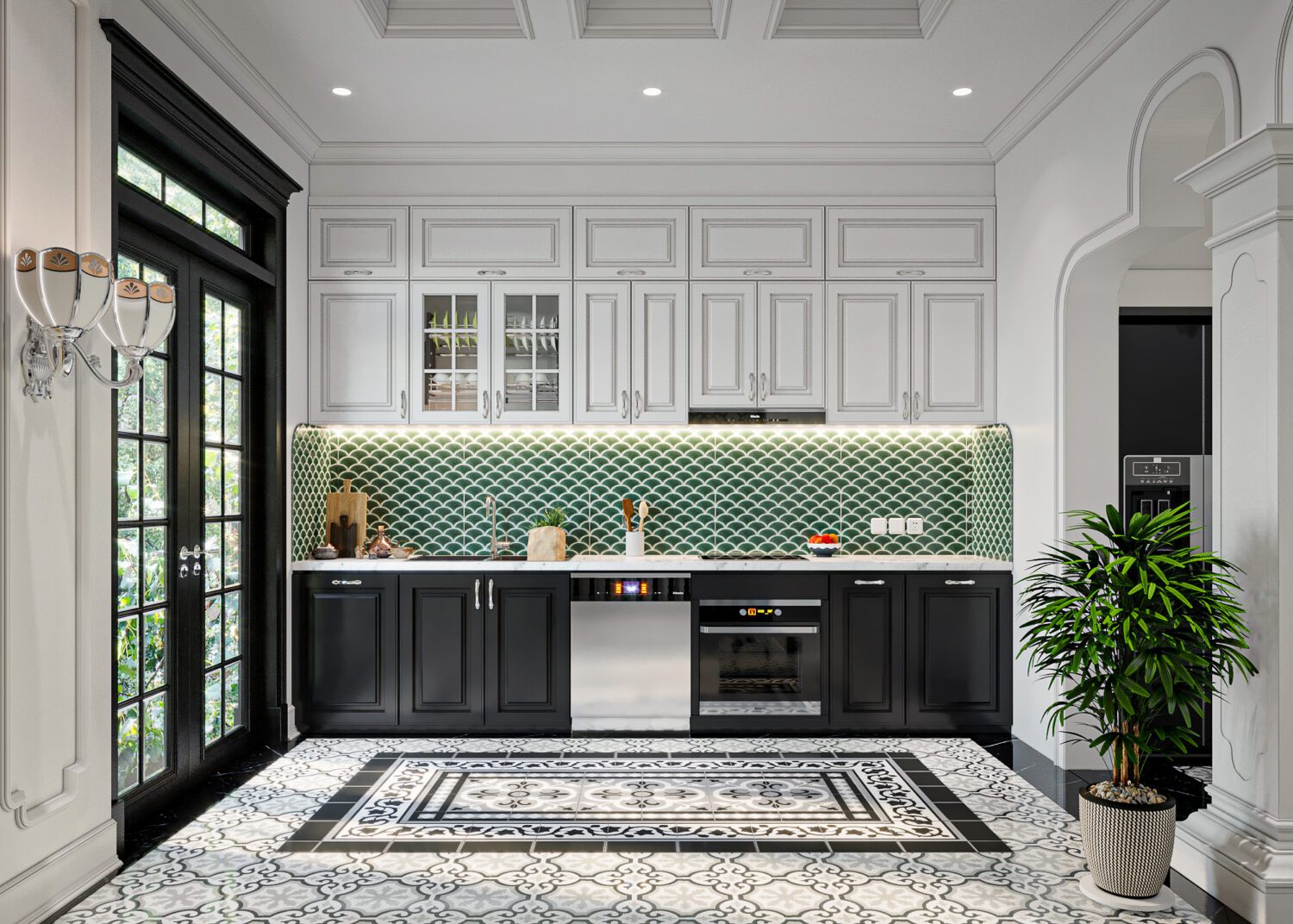 Phòng bếp và phòng ăn luxury tân cổ điển.